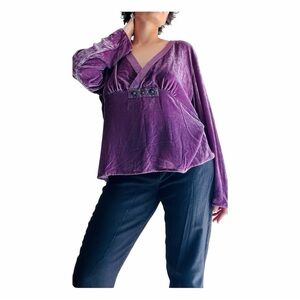 ★ NWT J.Jill Boho Velvet Retro Long Sleeve Blouse - Purple ★